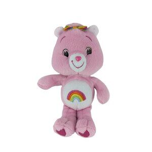 Care Bears Cheer Bear Plush 9" Stuffed Animal Pink Rainbow Hair Bow 2008 Jakks